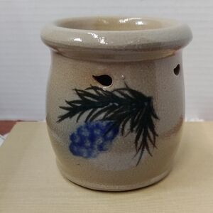 Vintage Rowe Pottery Works, Salt Glazed 4" Wax Warmer Blue Pinecone